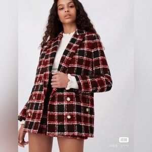 Maje wool Plaid Double-Breasted Women's Jacket and Shorts Set